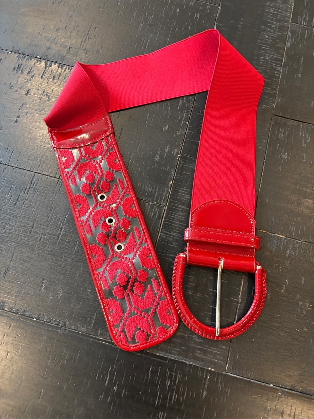 Vintage Motif 56 Red Genuine Leather Embossed Size Small Thick Belt